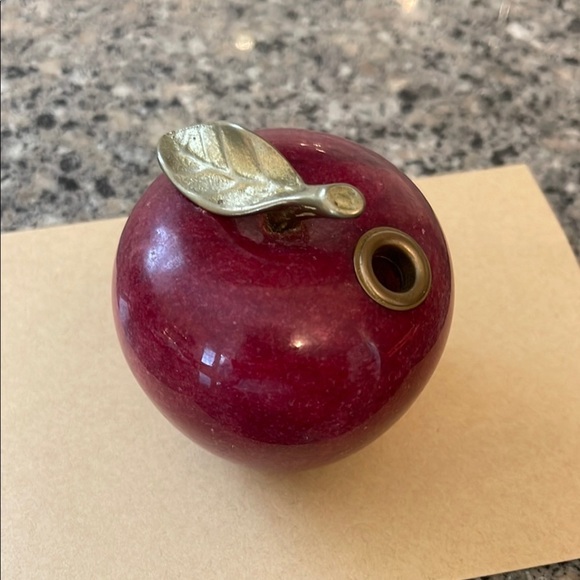 Vintage Marble swirl and brass Red Apple Pencil holder - Picture 1 of 2